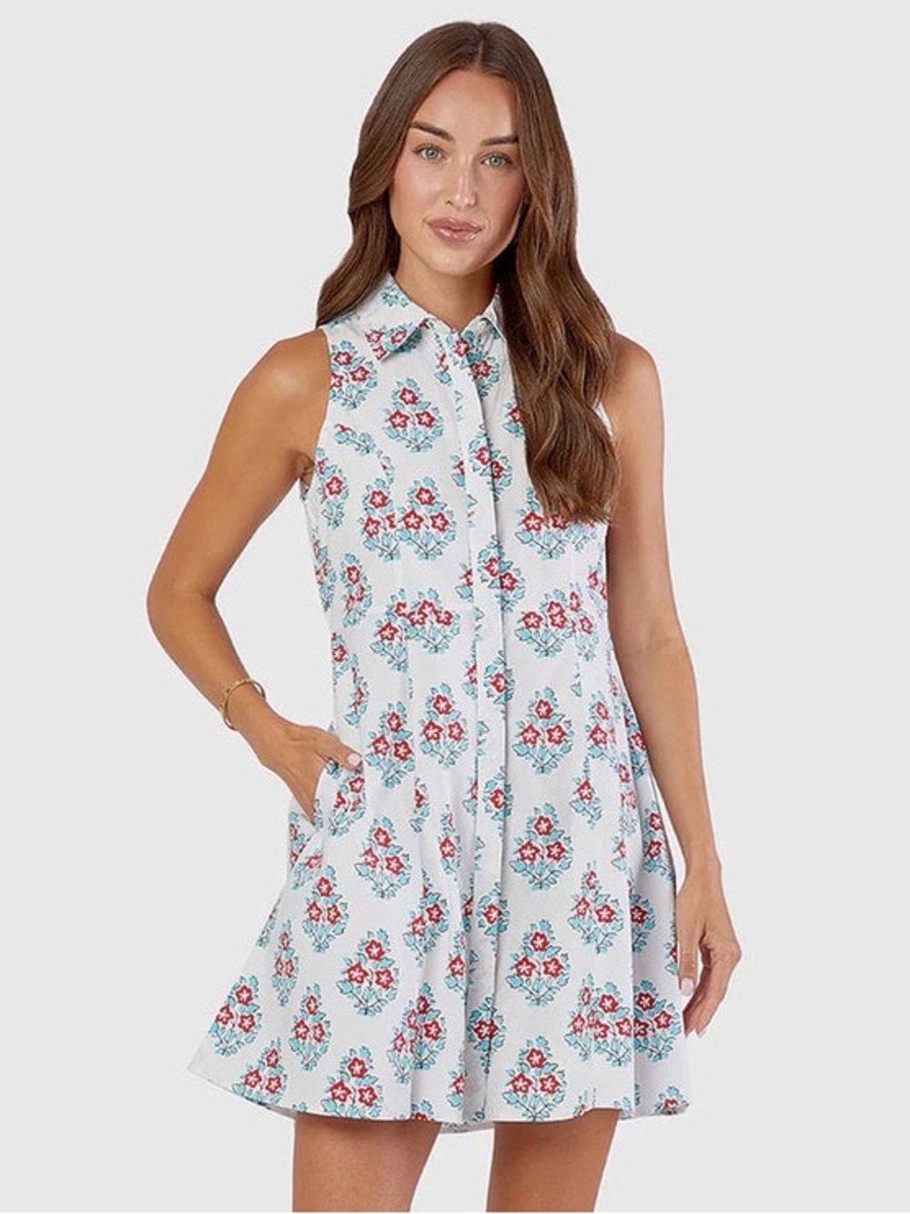 LIVRO Courtside Dress Women’s Size L Liberty Stamp Floral Button Front Cotton